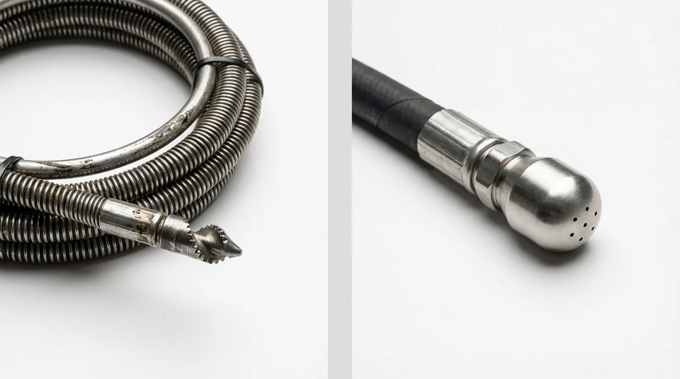 Drain snake cable and hydro jetting nozzle used for drain cleaning in Murphy, NC
