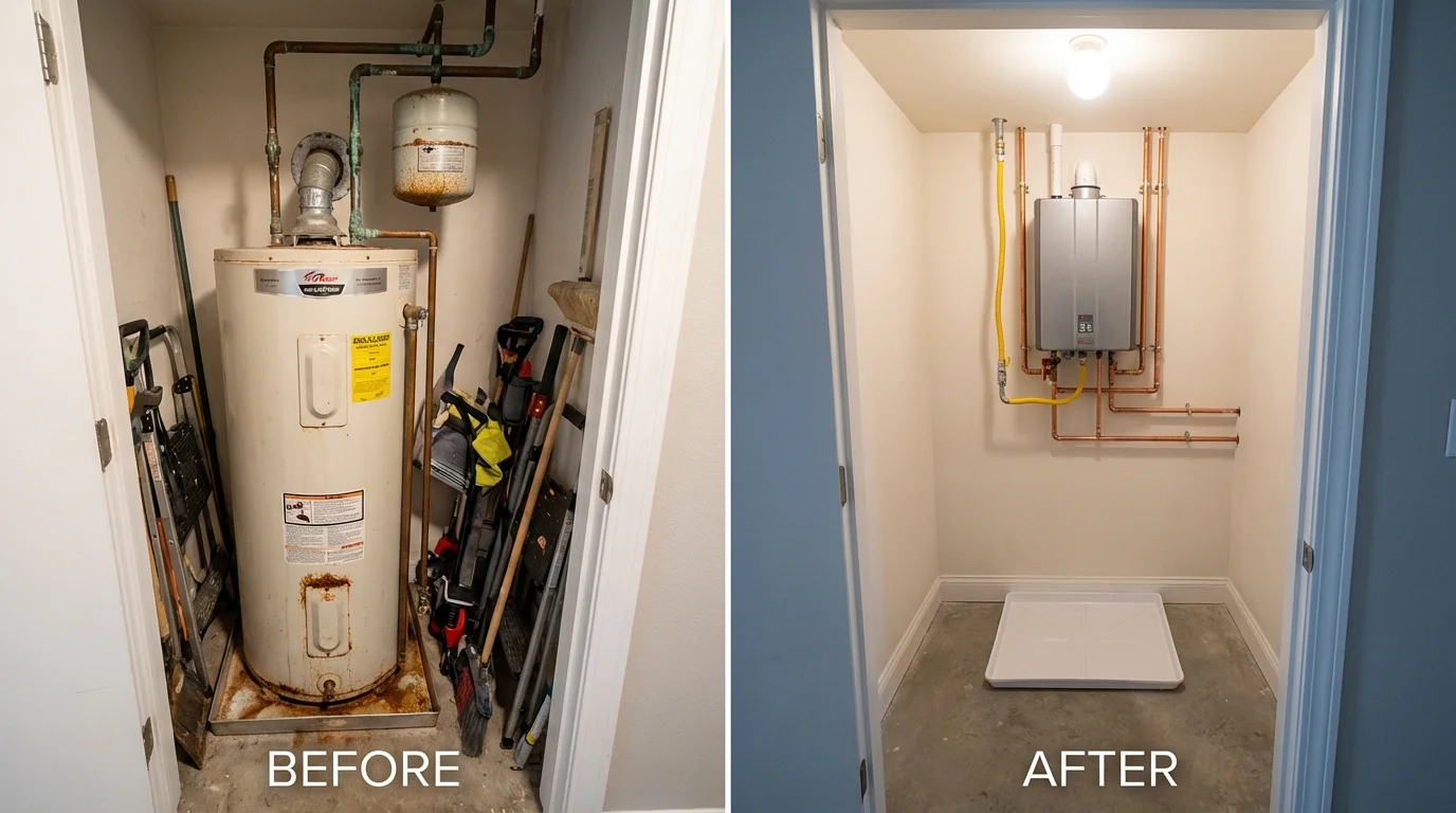 Tank water heater versus wall-mounted tankless unit comparison for Murphy, NC homeowners