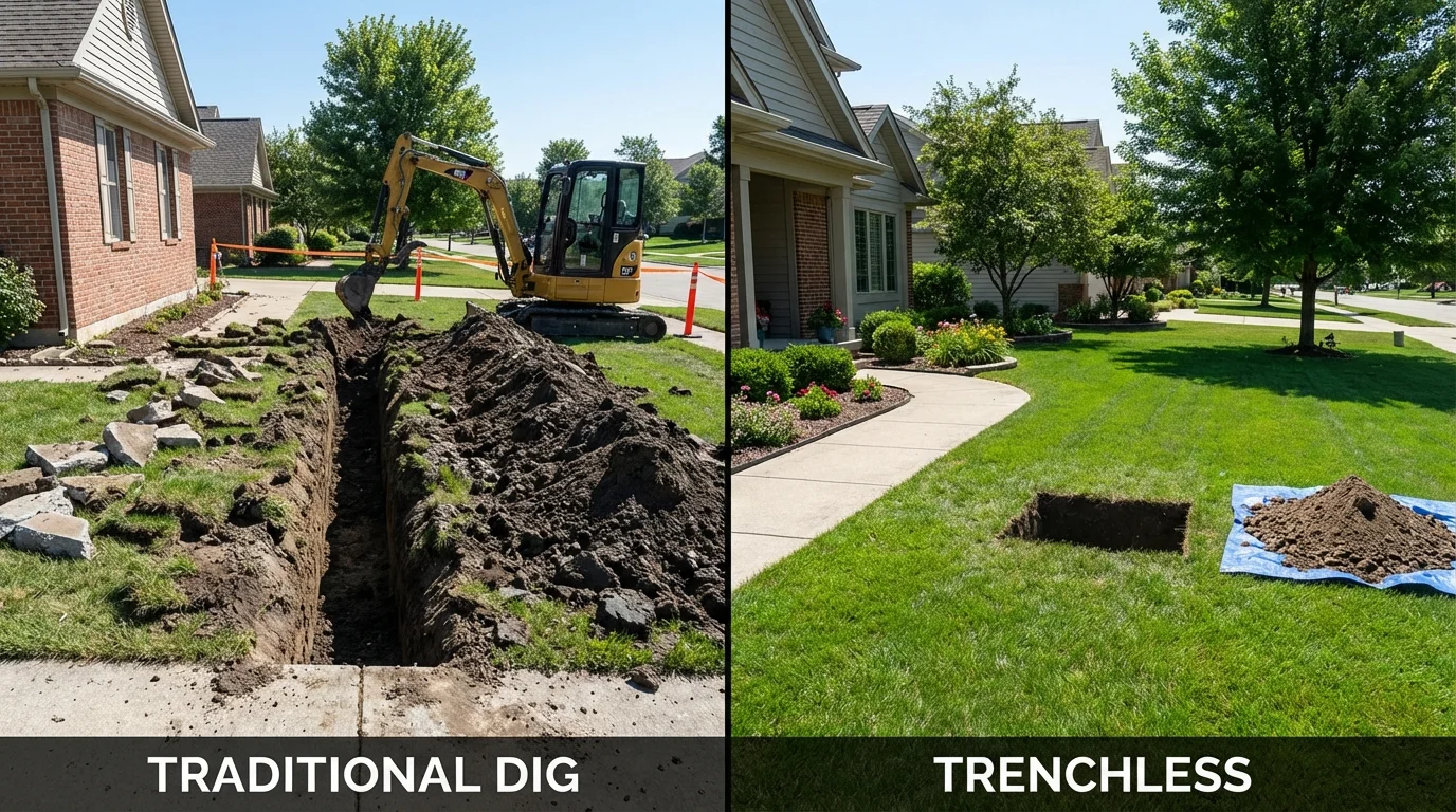Trenchless sewer repair with minimal yard damage versus traditional excavation in Murphy, NC